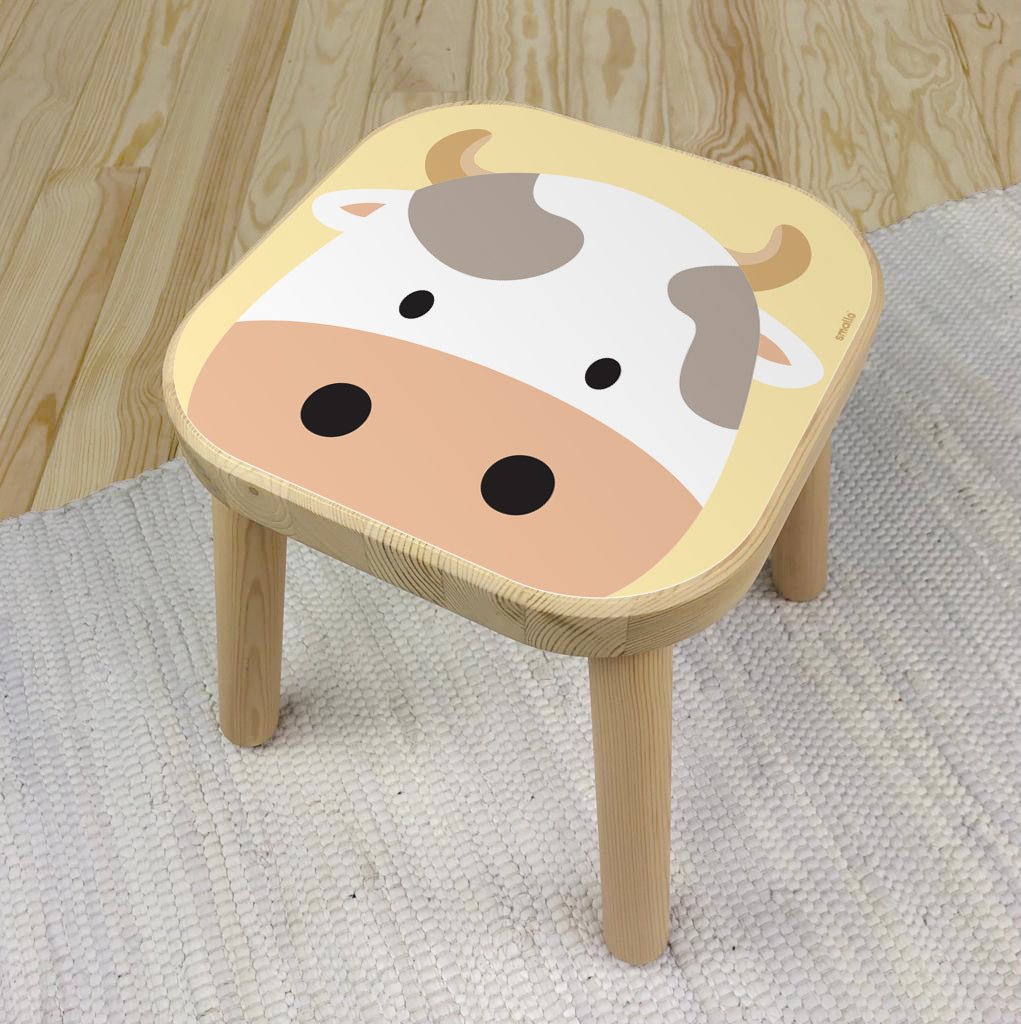 Flisat Stool Sticker with Cow in Yellow, White and Grey