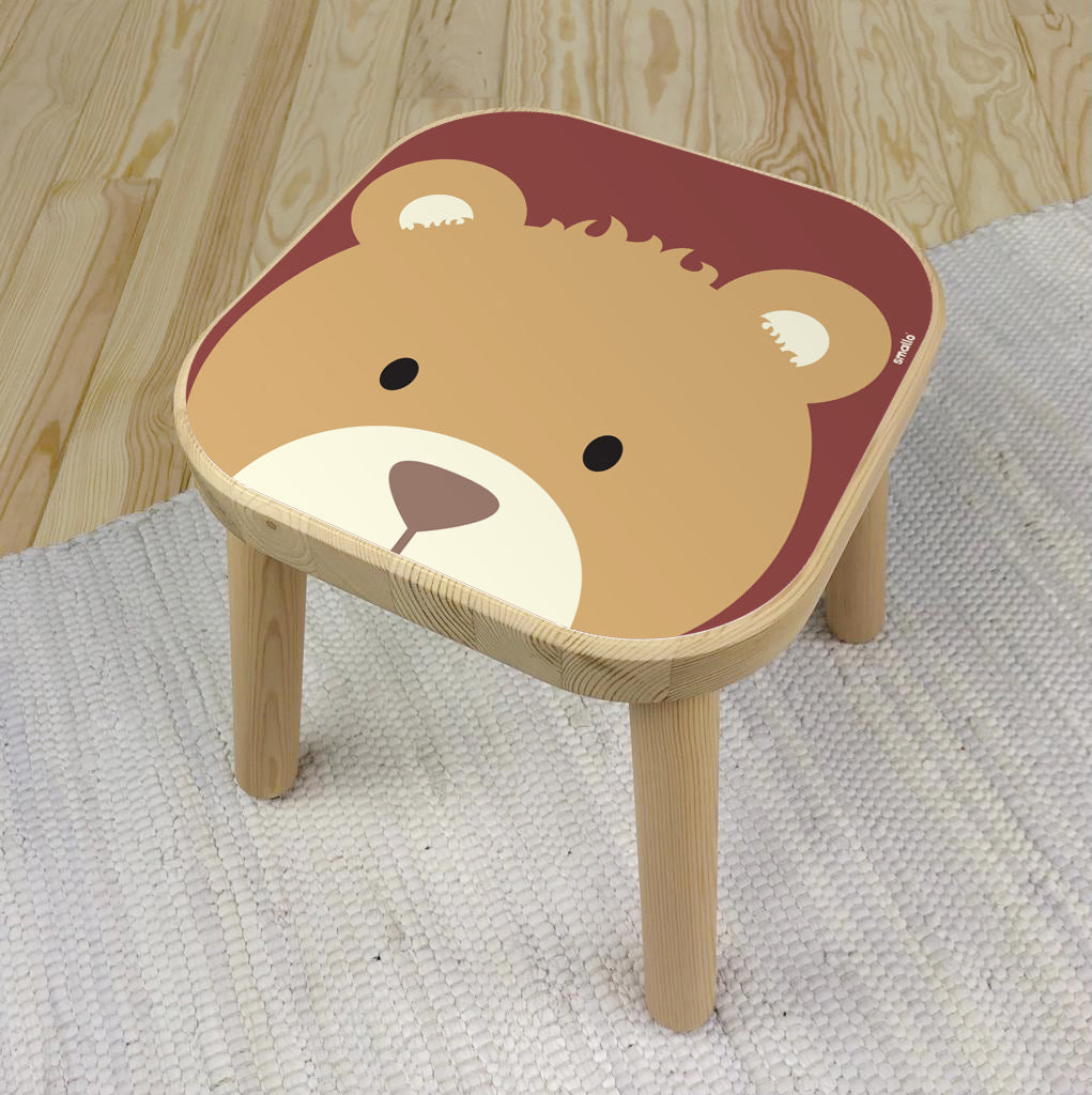 Flisat Stool with Bear Sticker in Dark Red and Brown