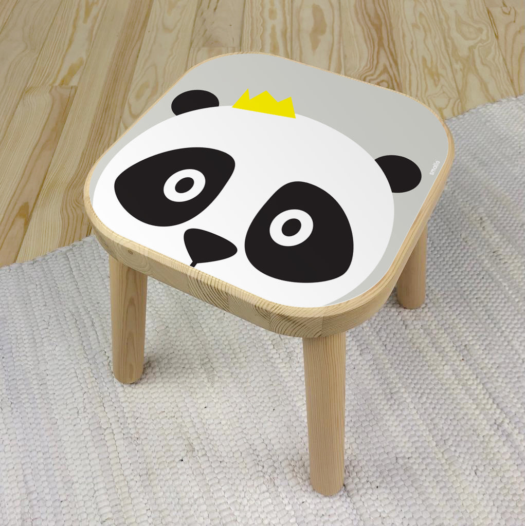 Flisat Stool with Panda Sticker in Grey, Black and White