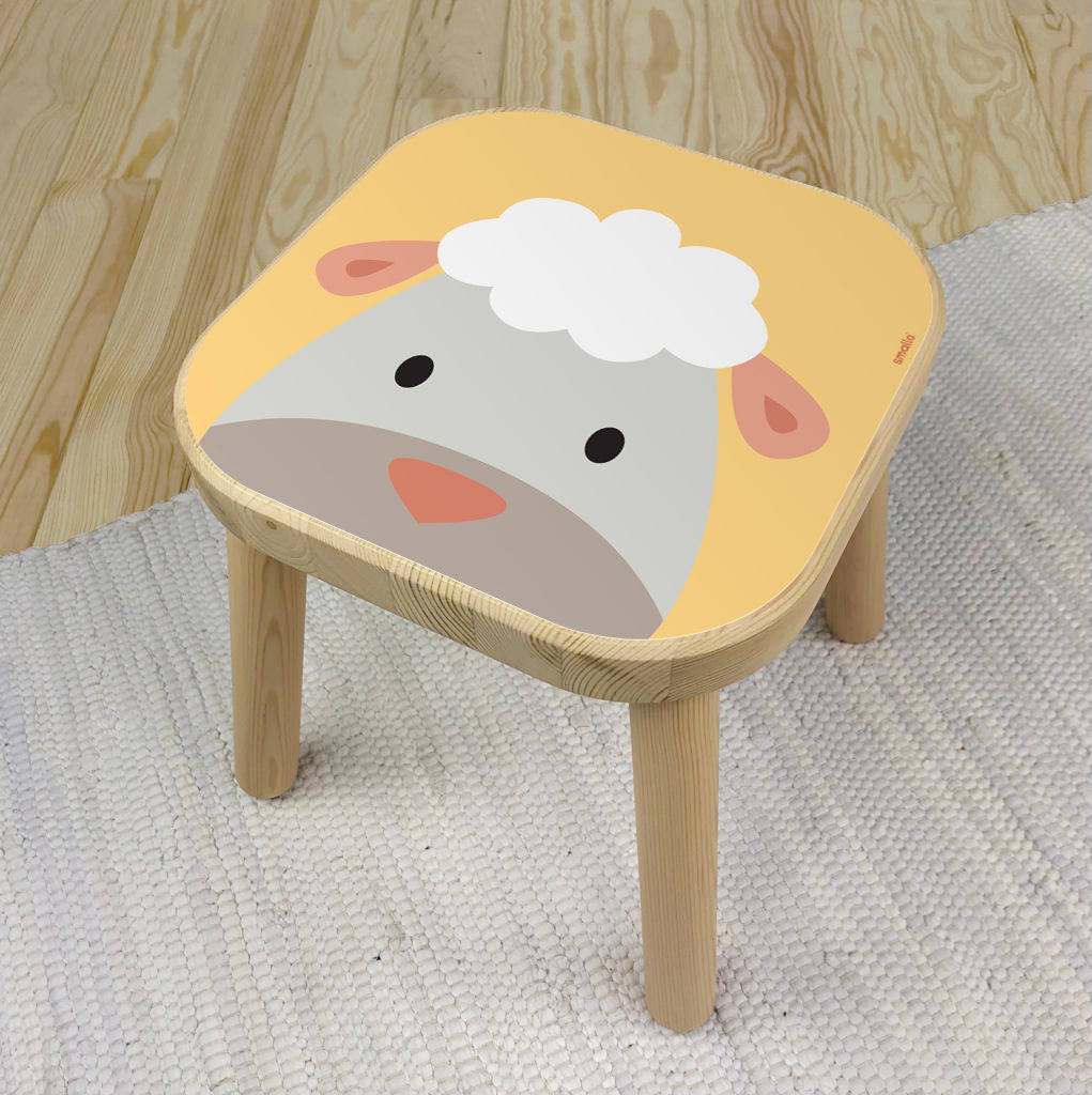 Flisat Stool with Sheep Sticker in Yellow and Grey
