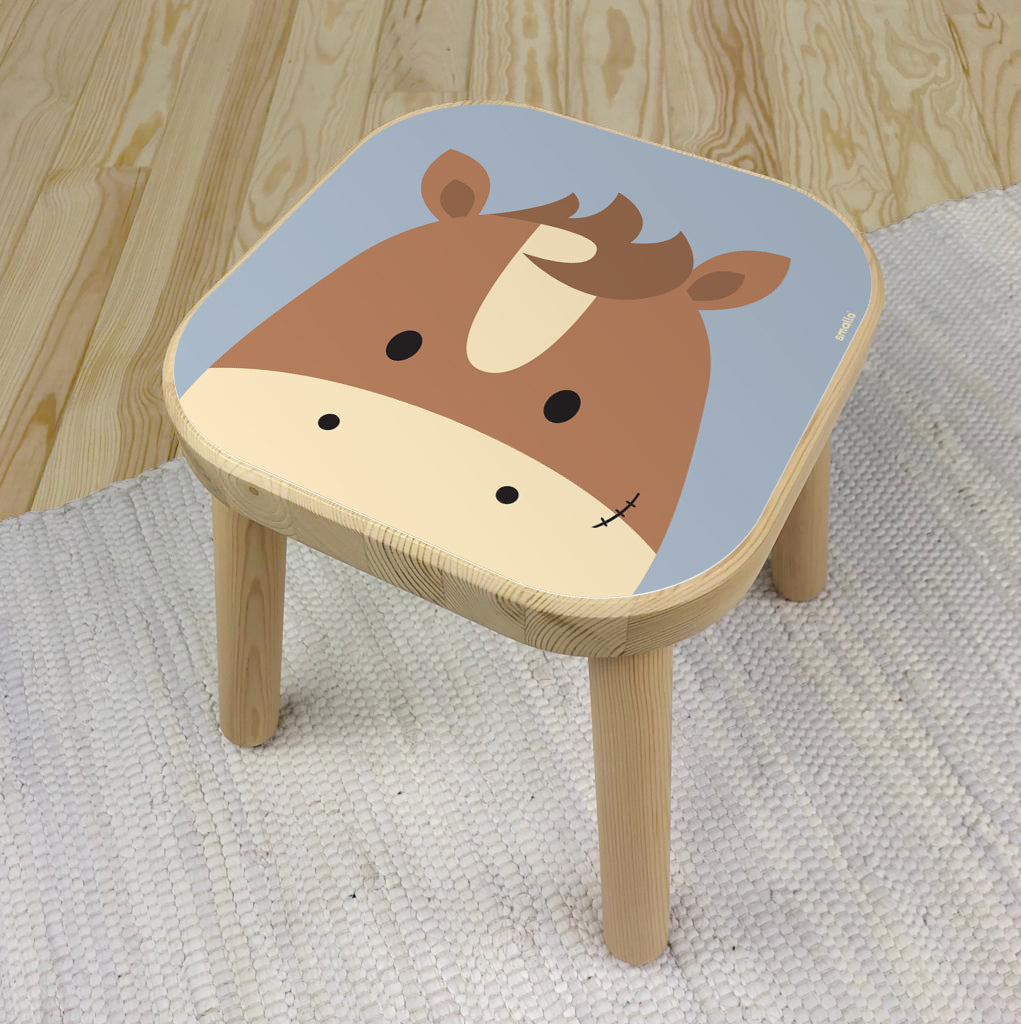 Flisat Stool with Horse in Blue and Brown