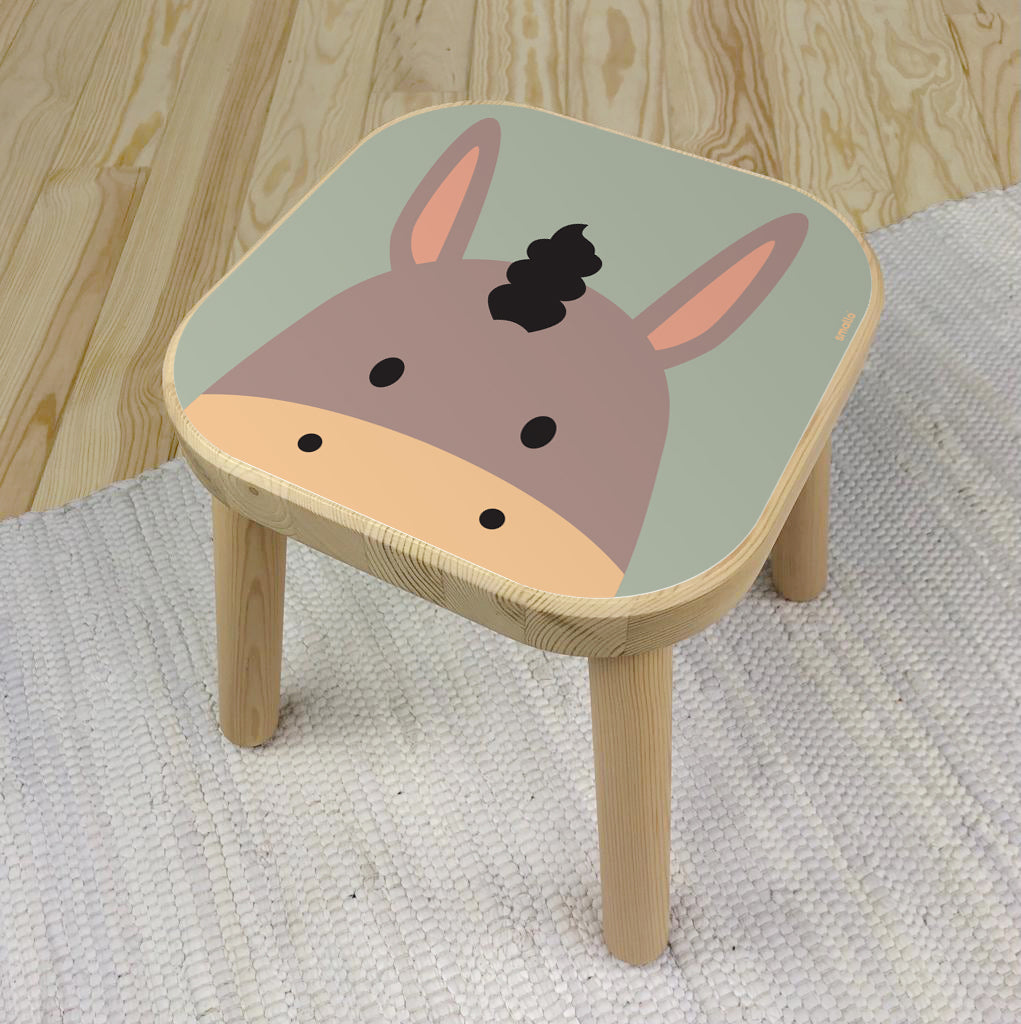 Flisat Stool with Donkey Sticker in Blue and Purple