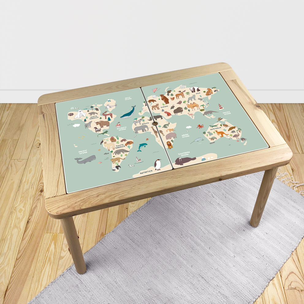 World Map Sticker with animals for IKEA Flisat Sticker