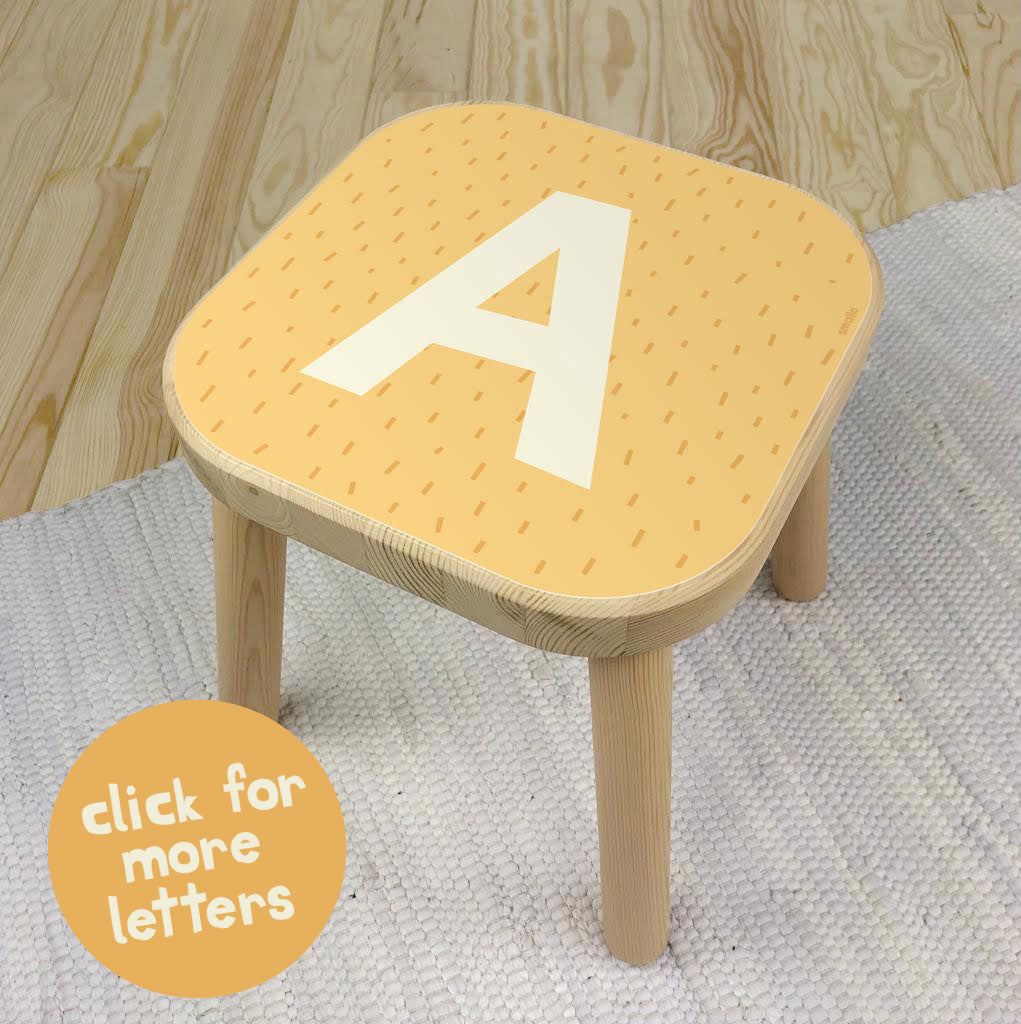 Flisat Stool with Letter A Sticker in Yellow Sparks