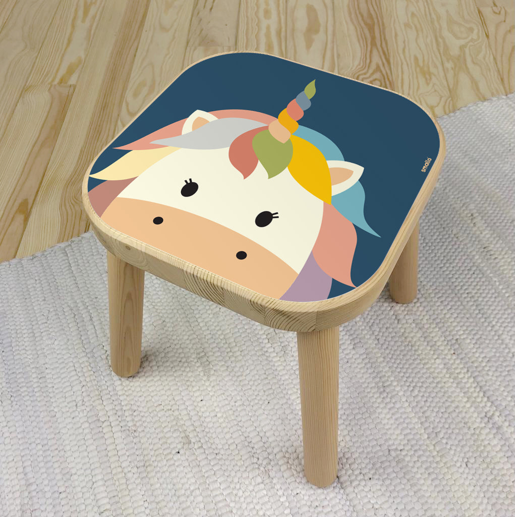 Flisat Stool Sticker with Unicorn in Blue and Rainbow Colors