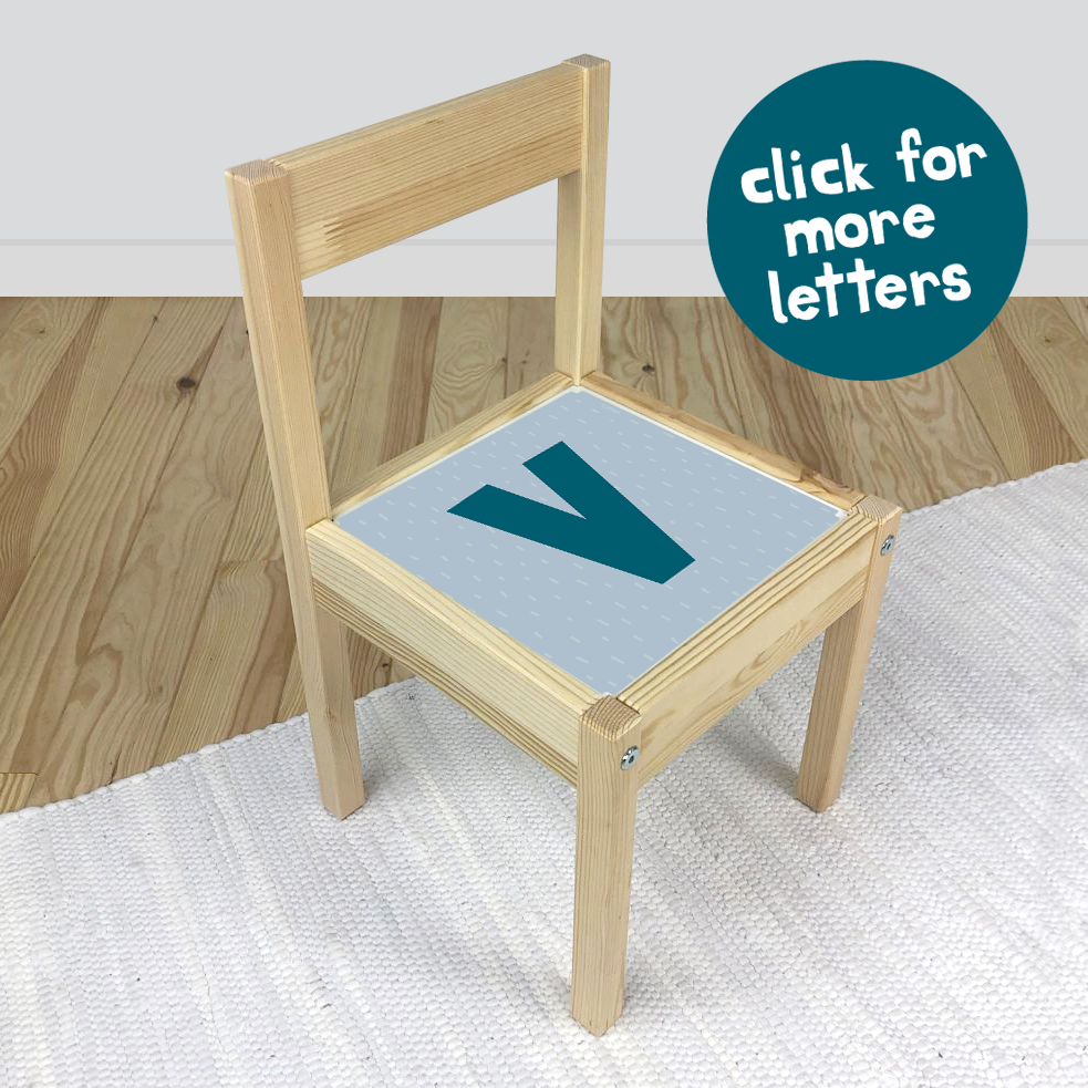 Letter V Sticker in Blue with sparks for IKEA Latt Chair