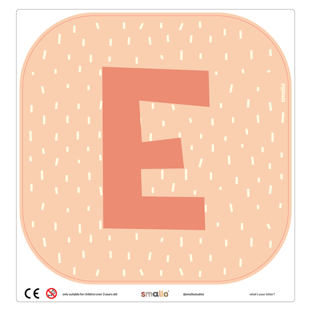 Letter E in Salmon with Dashes for Flisat Stool