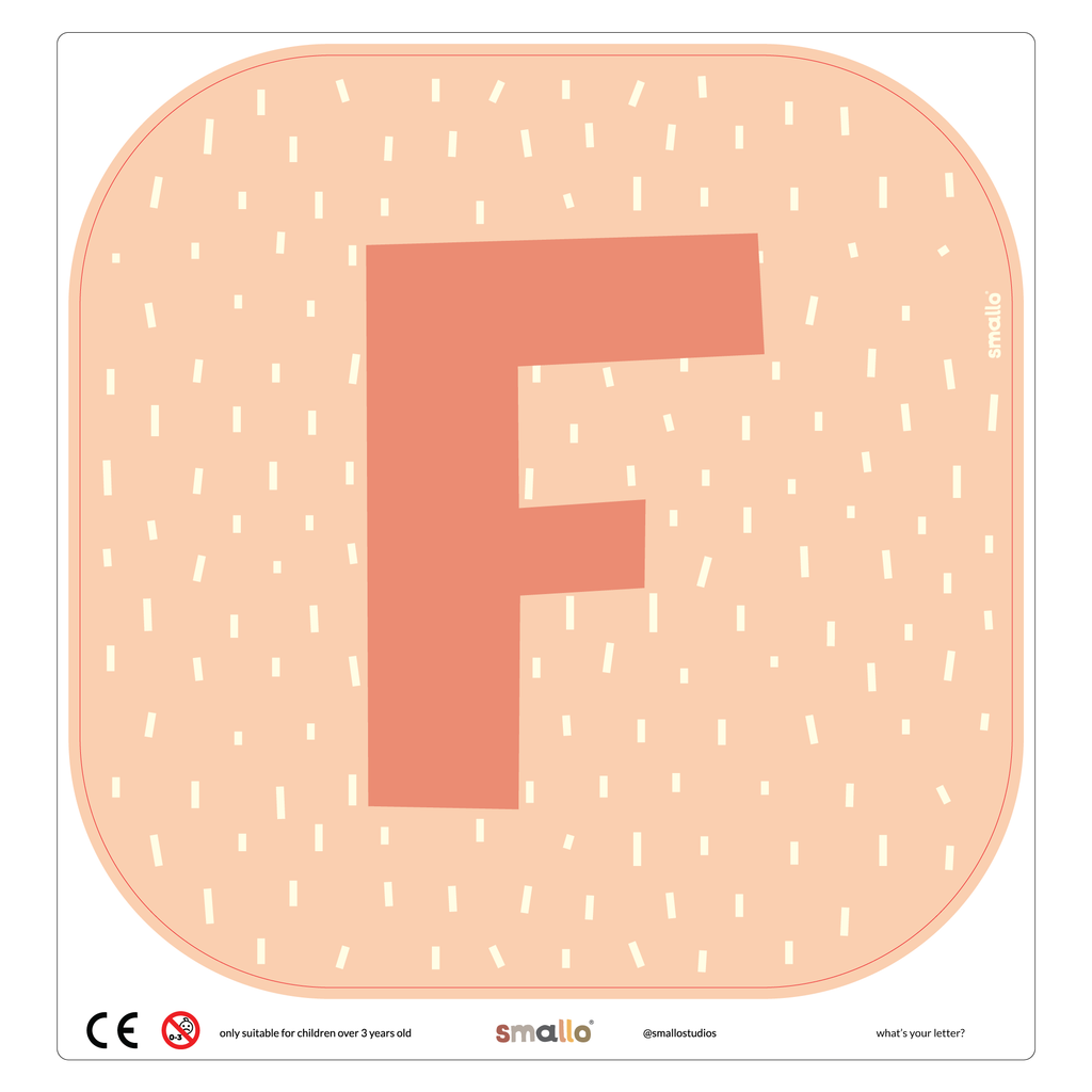 Letter F in Salmon with Dashes for Flisat Stool